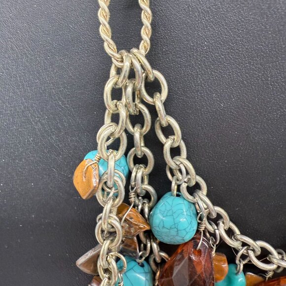 Loft Blue Brown Acrylic Beaded Multi-Strand Layered Statement Necklace Boho - Picture 3 of 5